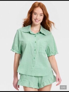 Auden Mint Gingham Button-Front Pajama Set